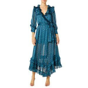 NEW MISA Gabriella Asymmetric Striped Wrap Midi-Dress SIZE XS